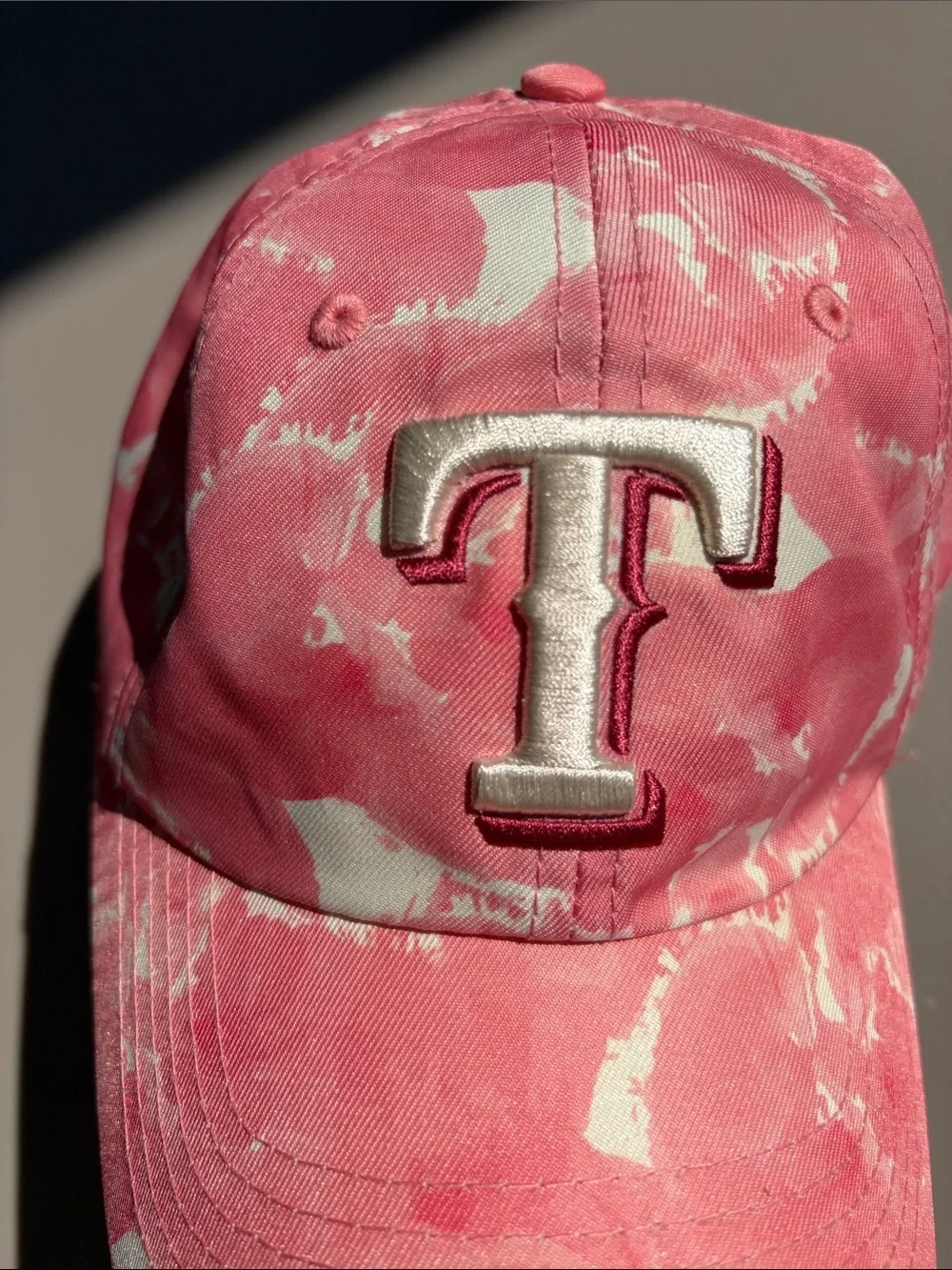 MLB TEXAS RANGERS Pink Tie-Dye Baseball Cap with Embroidered 'T'